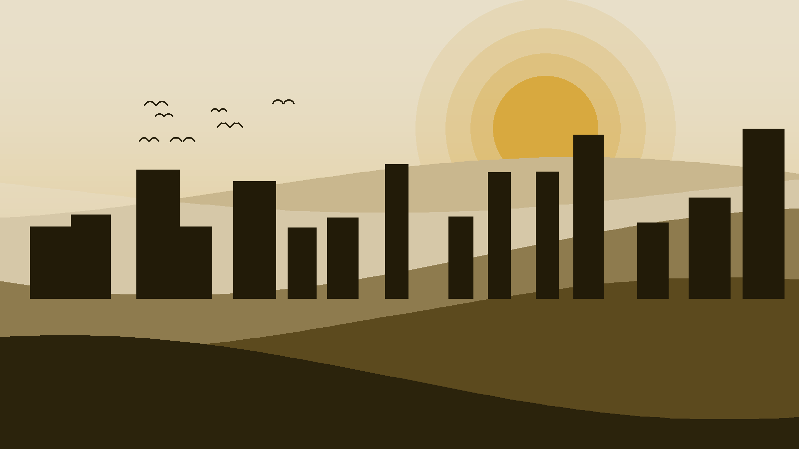 Illustrated landscape representing El Jem