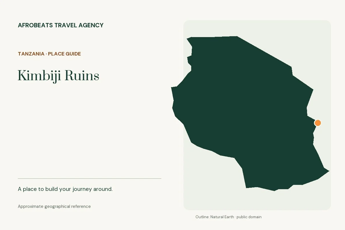 Map showing the approximate geographical reference for Kimbiji Ruins in Tanzania