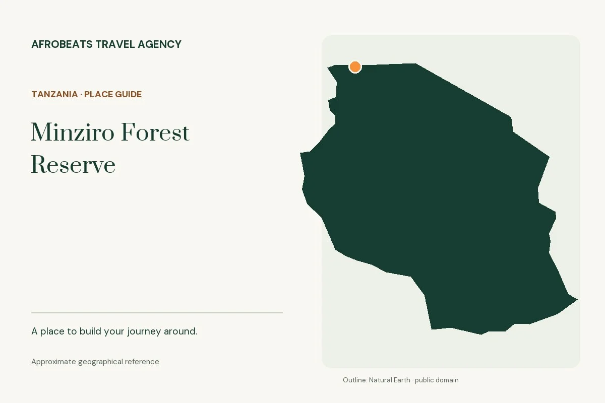 Map showing the approximate geographical reference for Minziro Forest Reserve in Tanzania