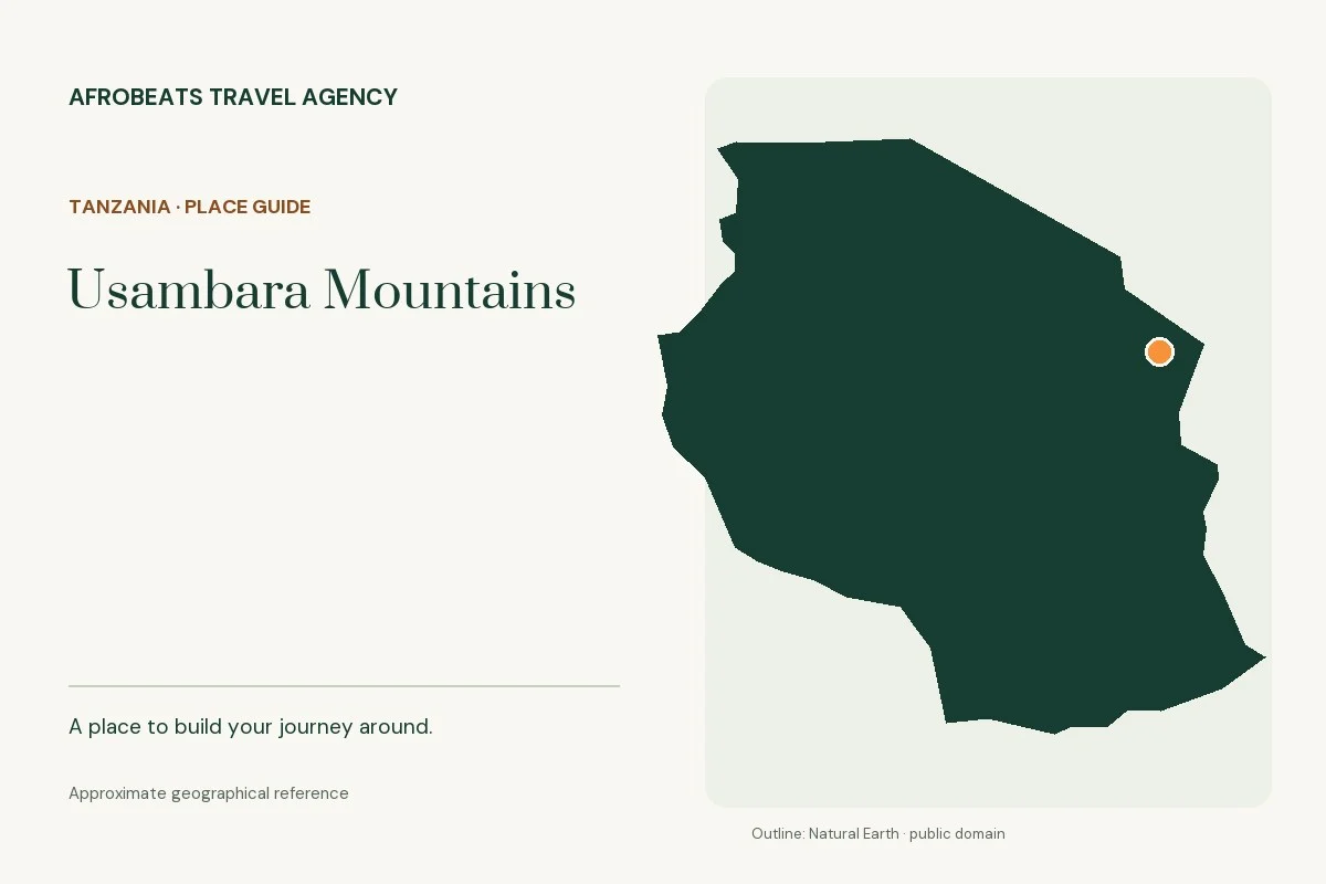 Map showing the approximate geographical reference for Usambara Mountains in Tanzania