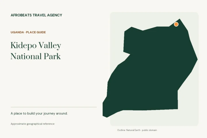 Map showing the approximate geographical reference for Kidepo Valley National Park in Uganda