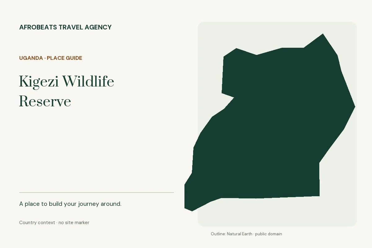 Country context map of Uganda for the Kigezi Wildlife Reserve guide; no site marker