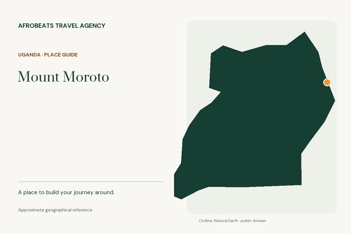 Map showing the approximate geographical reference for Mount Moroto in Uganda